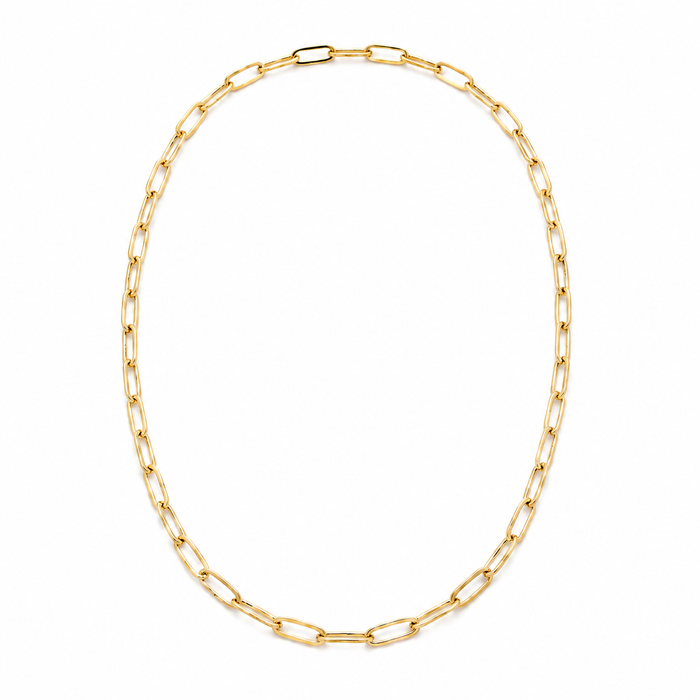 Agrafe paperclip chain necklace — 18K yellow gold elongated rectangular links — Safy Collective