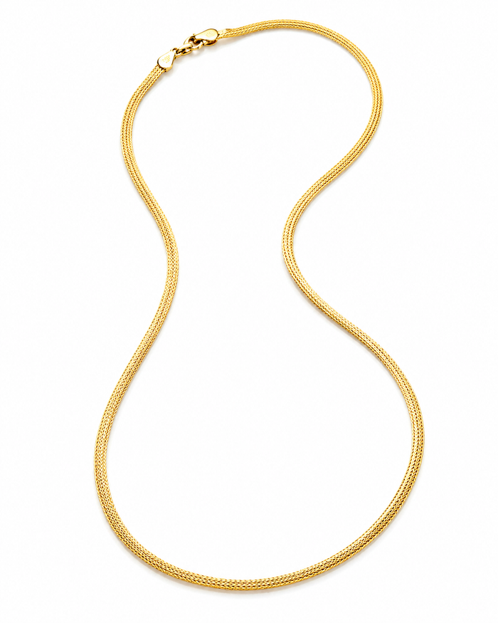 Tissé flat mesh chain necklace — 18K yellow gold woven micro-link ribbon — Safy Collective