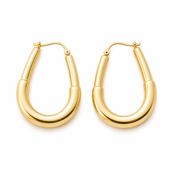 Drop teardrop hoop earrings — 18K solid gold hollow tube — Safy Collective