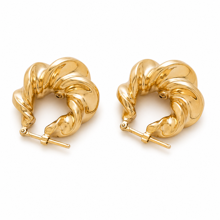 Froissé crushed sculptural hoop earrings — 18K yellow gold — each pair uniquely textured — Safy Collective