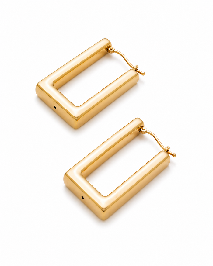 Carré square geometric hoop earrings — 18K yellow gold — Safy Collective