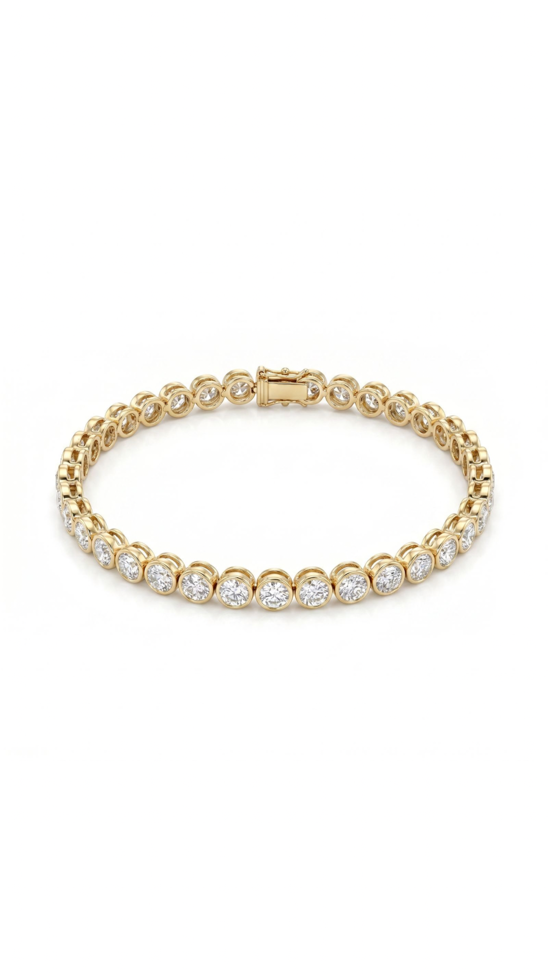 8 Carat Round Bezel Tennis Bracelet, 18k Yellow Gold, Lab Diamond - Image 1