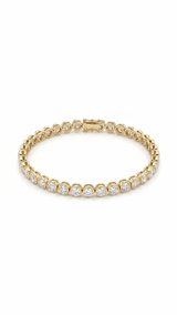 8 Carat Round Bezel Tennis Bracelet, 18k Yellow Gold, Lab Diamond - Image 1