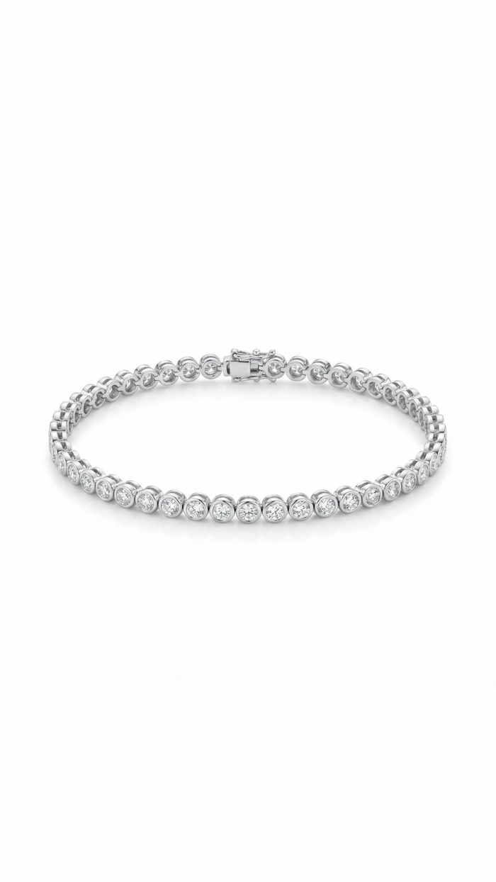 2.5 Carat Round Bezel Tennis Bracelet, 18k , Lab Diamond
