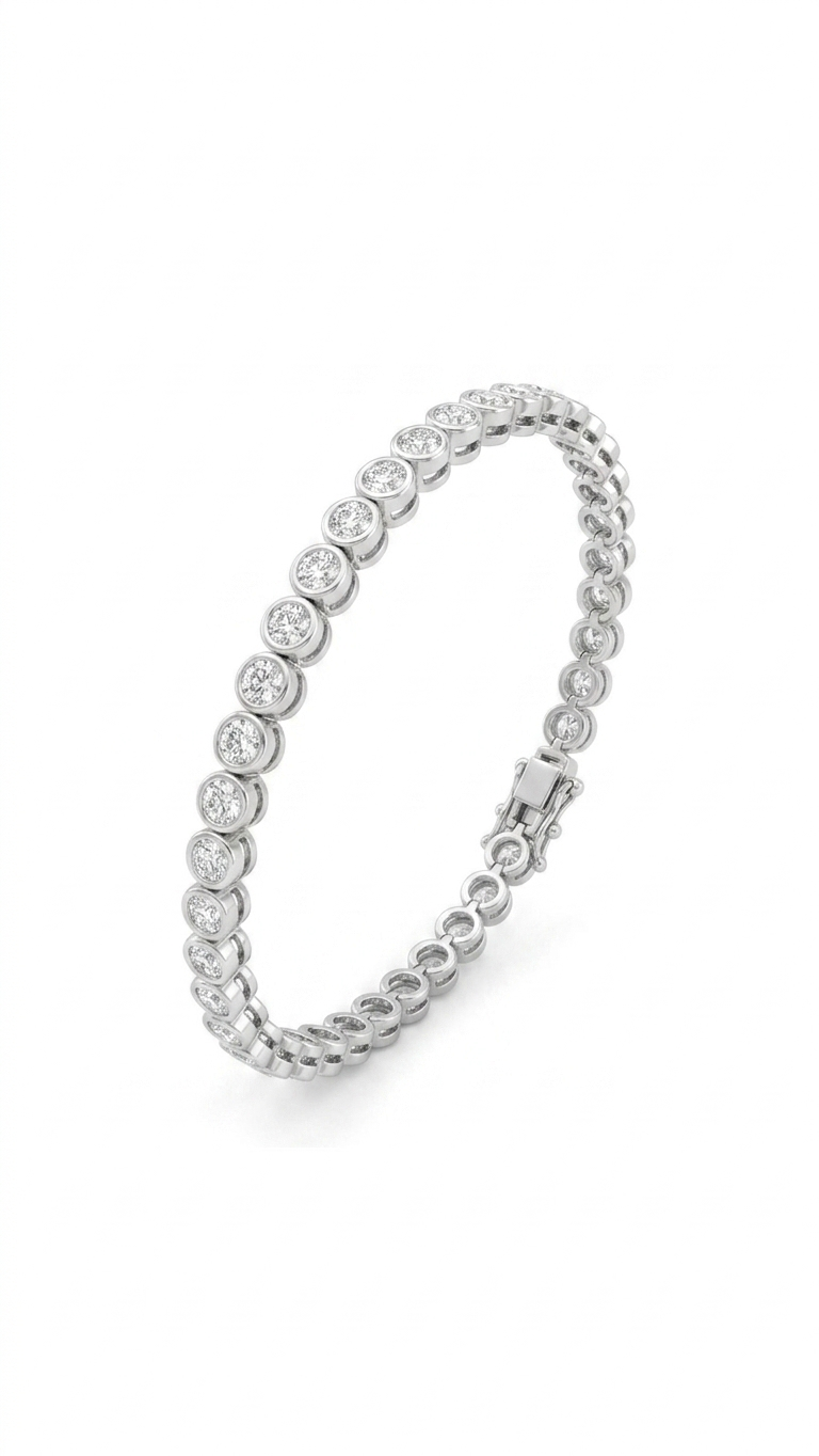 2.5 Carat Round Bezel Tennis Bracelet, 18k , Lab Diamond - Image 7