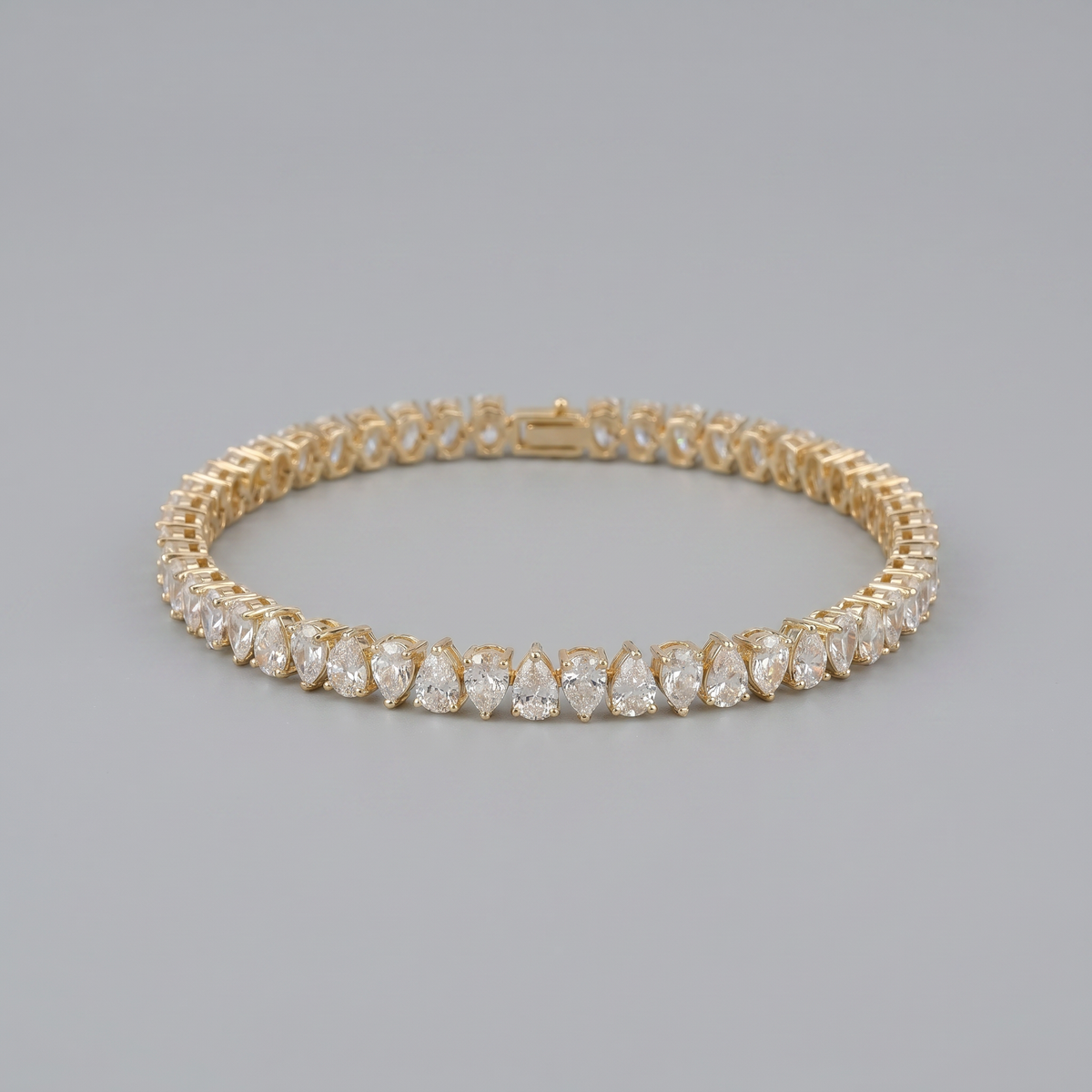 8 Carat North South Pear Shape Tennis Bracelet, 18k Yellow Gold, Lab Diamond - Image 3