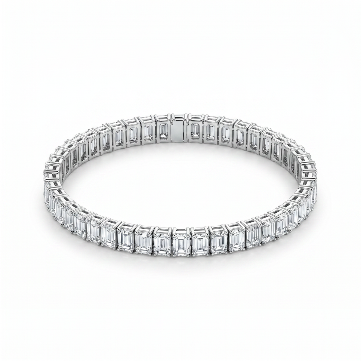 8 Carat Emerald Shape Tennis Bracelet, 18k White Gold, Lab Diamond - Image 3