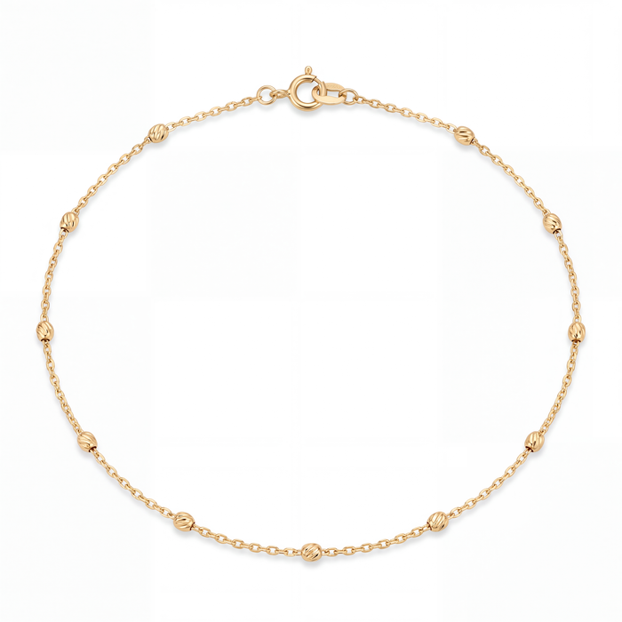 Beaded Chain Anklet in 18k yellow gold