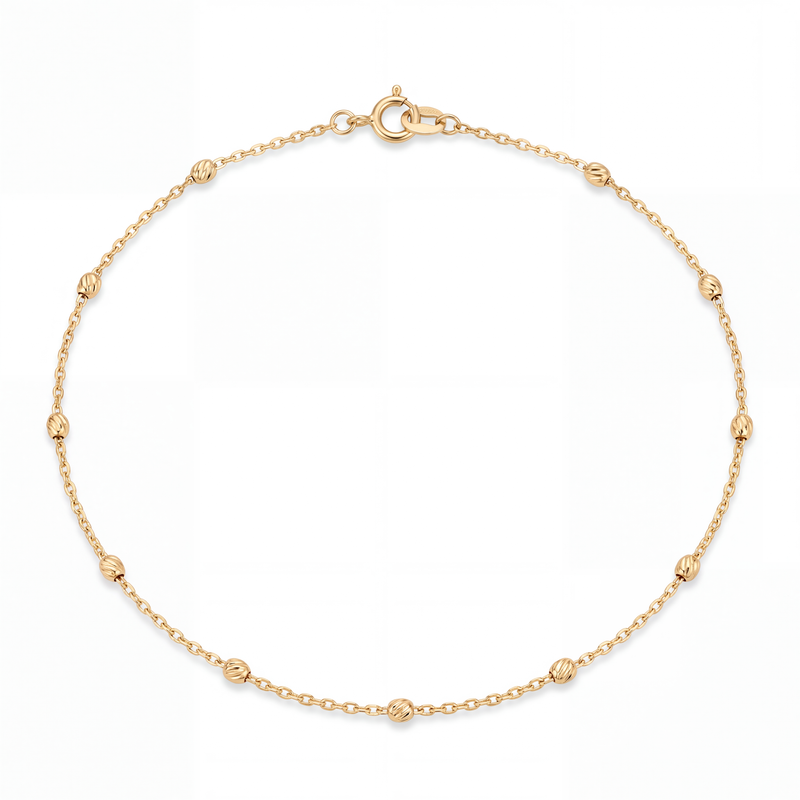 Beaded Chain Anklet in 18k yellow gold