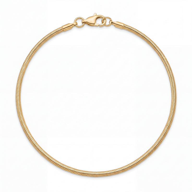 Small Herringbone Bracelet, round snake chain, in 18k yellow gold