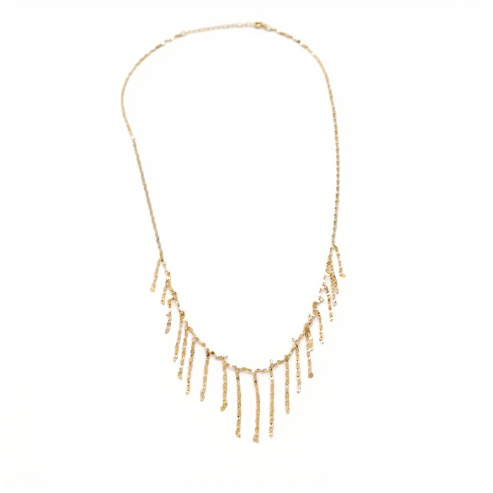 Cascade fringe tassel necklace — 18K solid gold graduated diamond-cut strands — Safy Collective