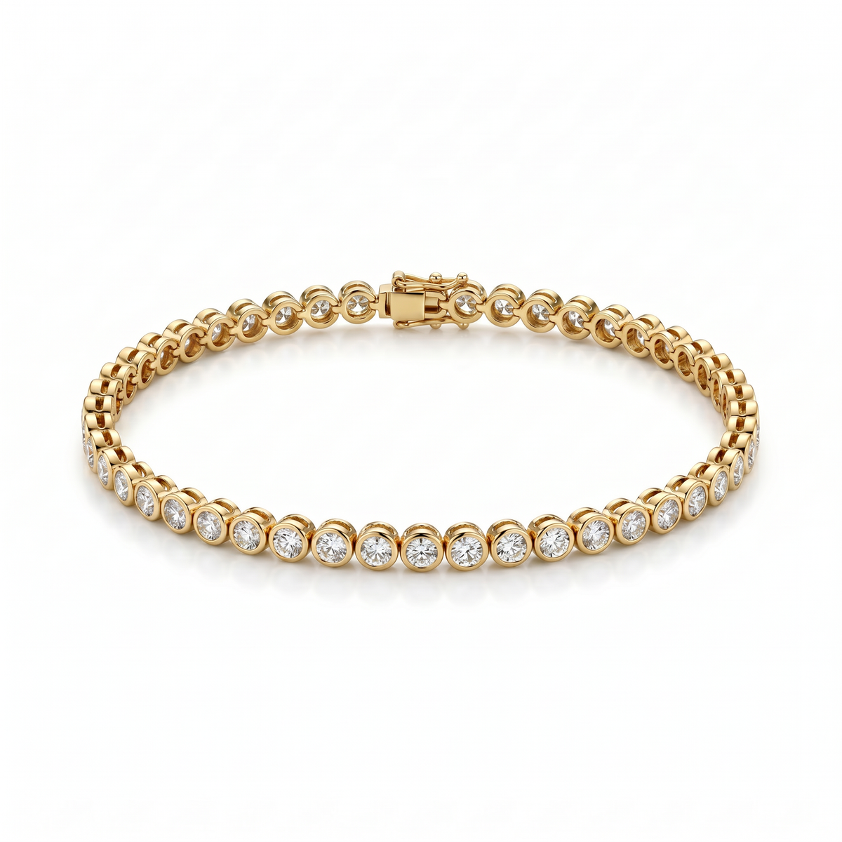 2.5 Carat Round Bezel Tennis Bracelet, 18k , Lab Diamond - Image 1