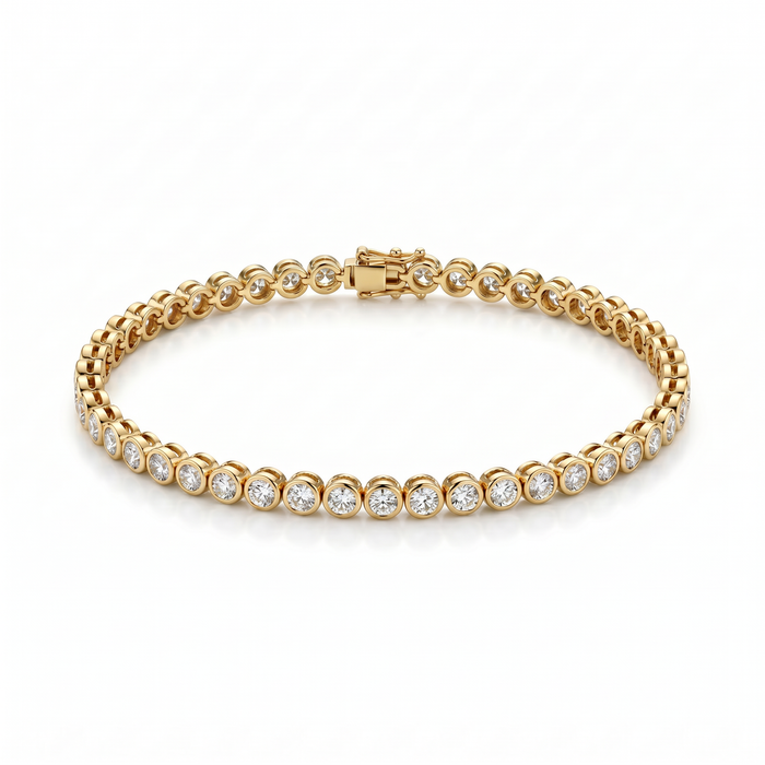 2.5 Carat Round Bezel Tennis Bracelet, 18k , Lab Diamond