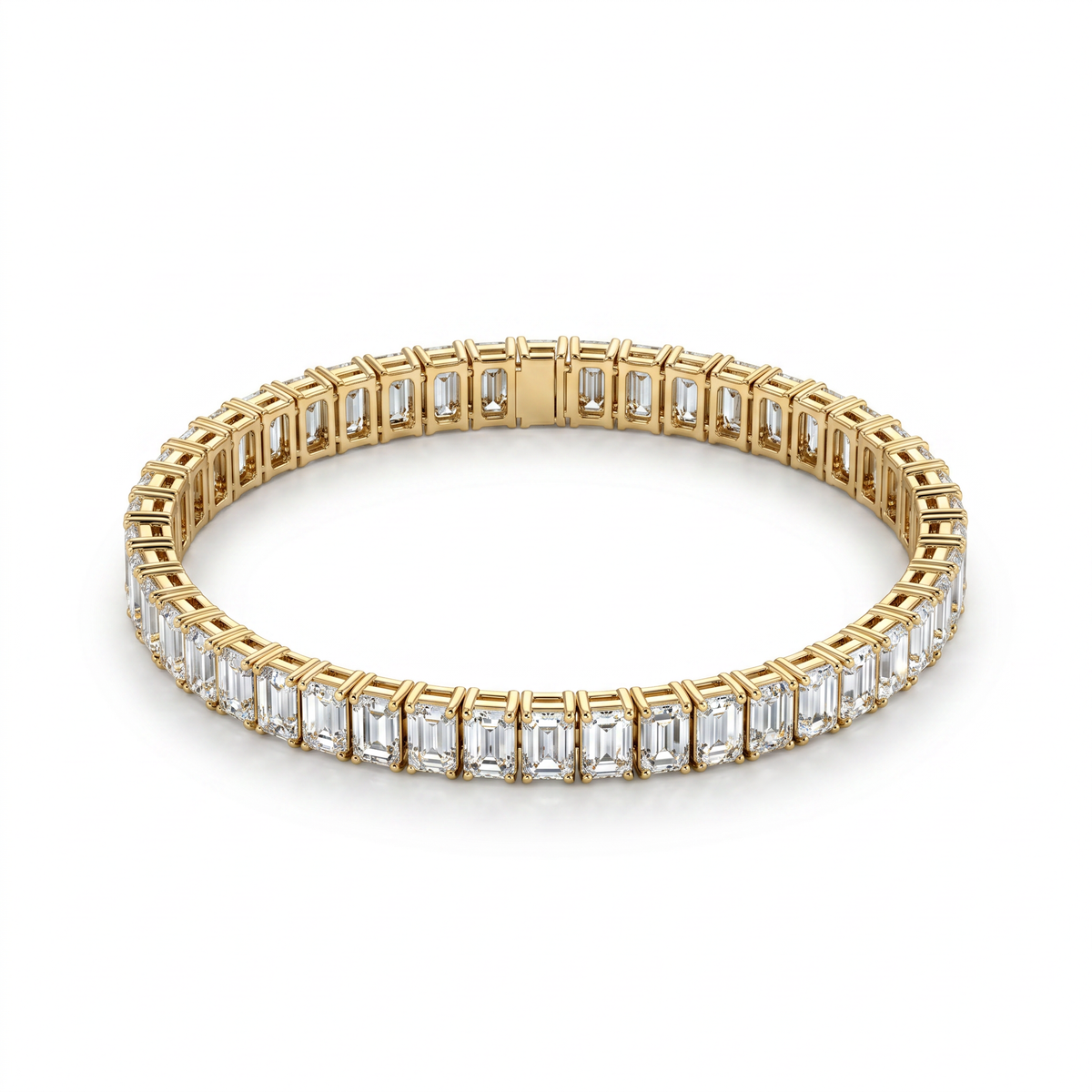 8 Carat Emerald Shape Tennis Bracelet, 18k White Gold, Lab Diamond - Image 1