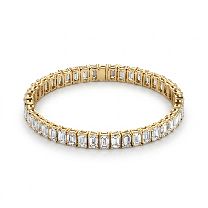 8 Carat Emerald Shape Tennis Bracelet, 18k White Gold, Lab Diamond