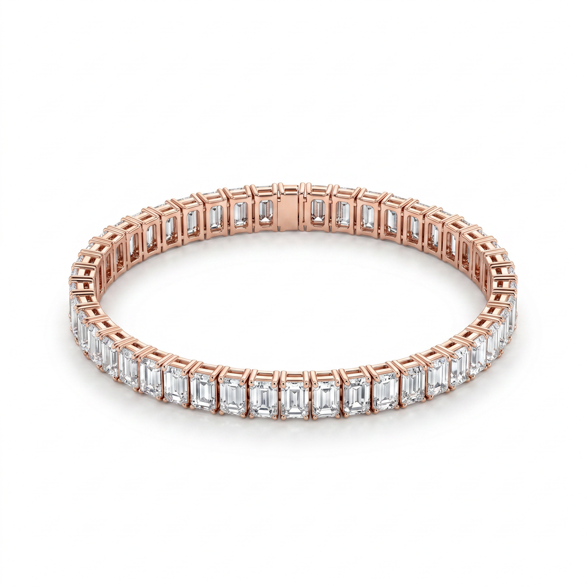 8 Carat Emerald Shape Tennis Bracelet, 18k White Gold, Lab Diamond - Image 2